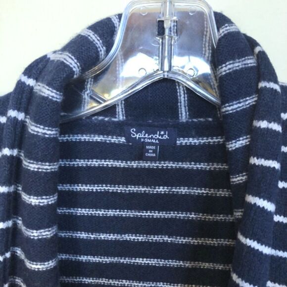 Splendid Wool Blend Cardigan Sweater Needle Stripe in Navy & Natural XS - Picture 5 of 8